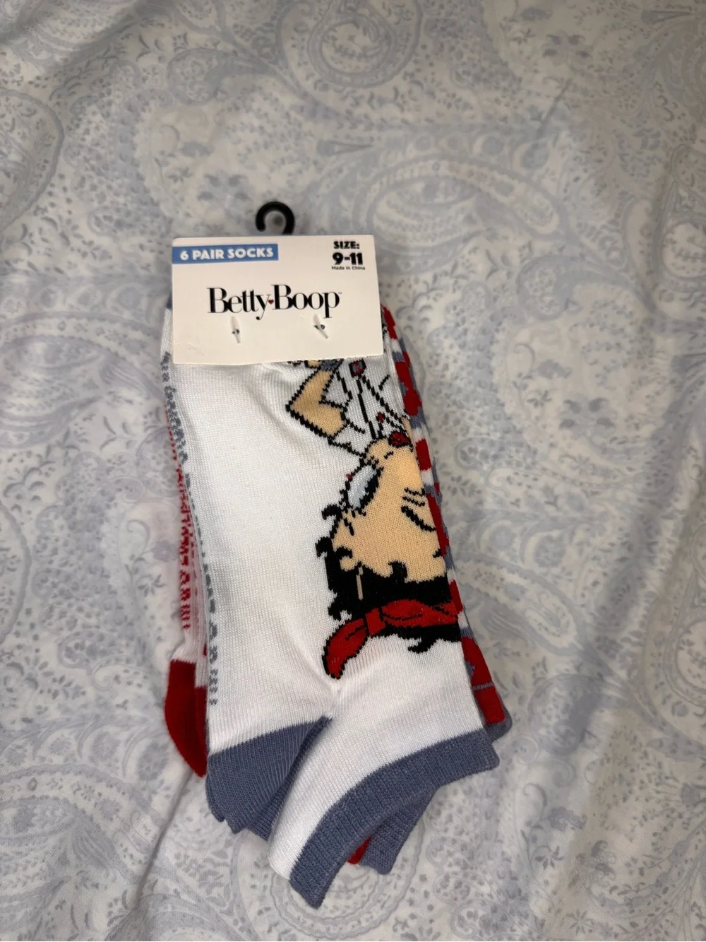 Betty Boop White, Red & Gray Crew Socks with Character Graphic 6 pack